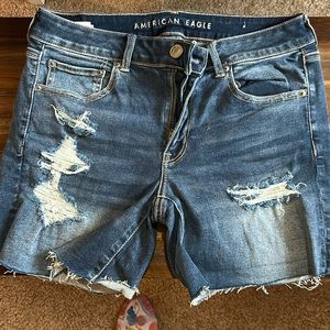 American Eagle distressed, jean shorts, size 12 high waisted